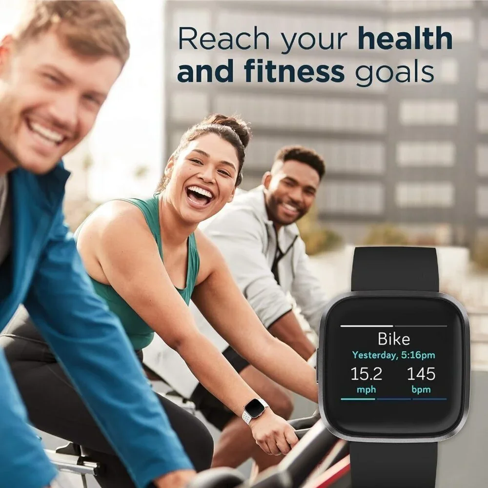 New Fitbit Versa Black Gray 2 Health and Fitness Smartwatch Sealed in Box